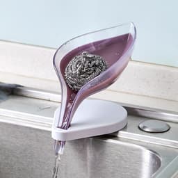 image-Leaf-Shaped Soap Dish with Suction Cup and Drain Rack Gray