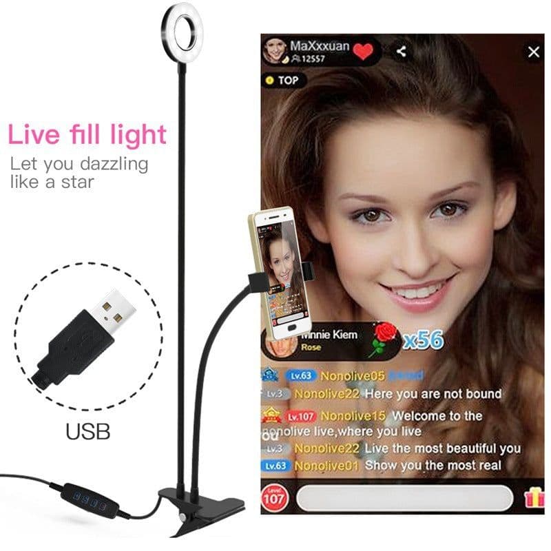 image-Mobile Phone Ring Light with Adjustable Bracket and Hose