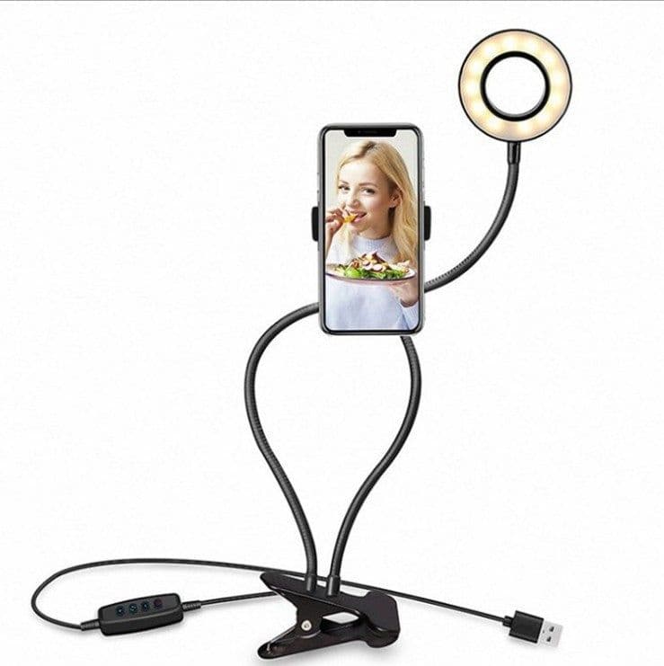 image-Mobile Phone Ring Light with Adjustable Bracket and Hose