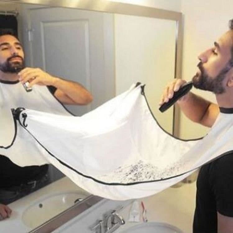 image-Men's Beard Shaving Apron Bib Polyester Waterproof Hair Catcher