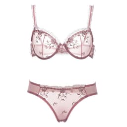image-Embroidered Bra Set with Lace Trim, 3/4 Cup Ultra-Thin Underwire