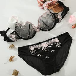 image-Embroidered Bra Set with Lace Trim, 3/4 Cup Ultra-Thin Underwire
