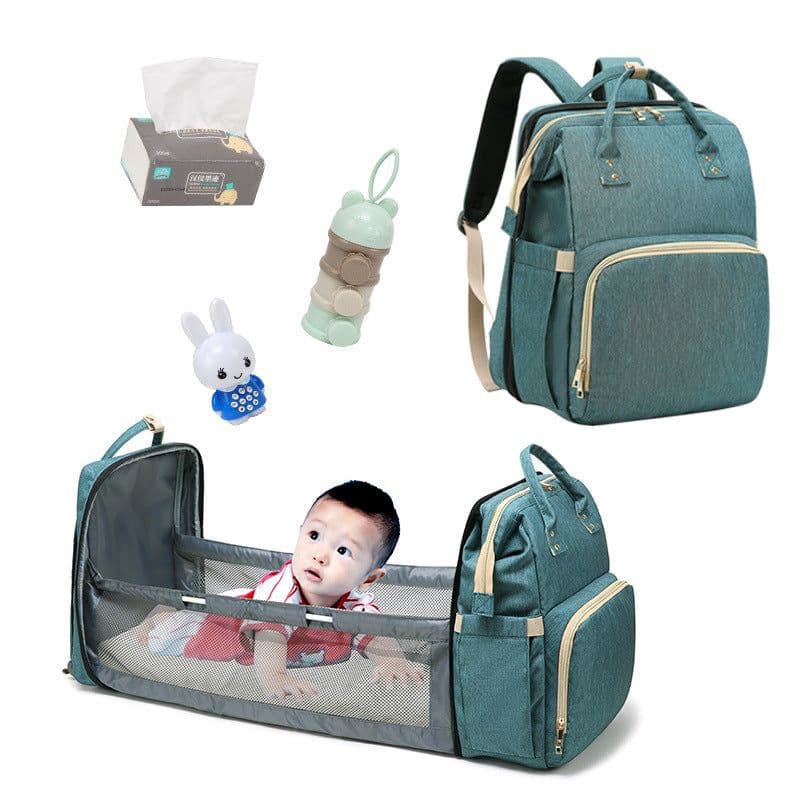 image-Portable Folding Crib Diaper Bag Backpack Large Capacity