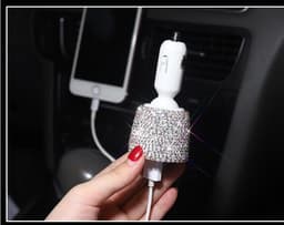 image-Diamond-Studded Dual USB Car Charger Fast Charge Pink