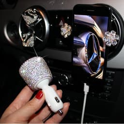 image-Diamond-Studded Dual USB Car Charger Fast Charge Pink