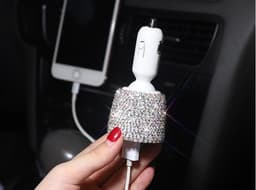 image-Diamond-Studded Dual USB Car Charger Fast Charge Pink