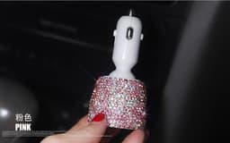 image-Diamond-Studded Dual USB Car Charger Fast Charge Pink