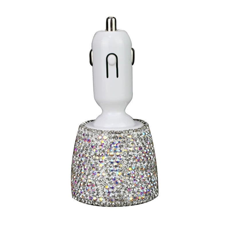 image-Diamond-Studded Dual USB Car Charger Fast Charge Pink