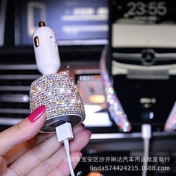 image-Diamond-Studded Dual USB Car Charger Fast Charge Pink