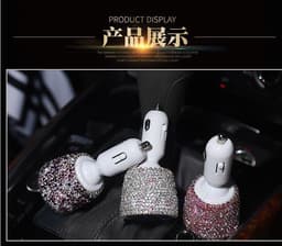 image-Diamond-Studded Dual USB Car Charger Fast Charge Pink
