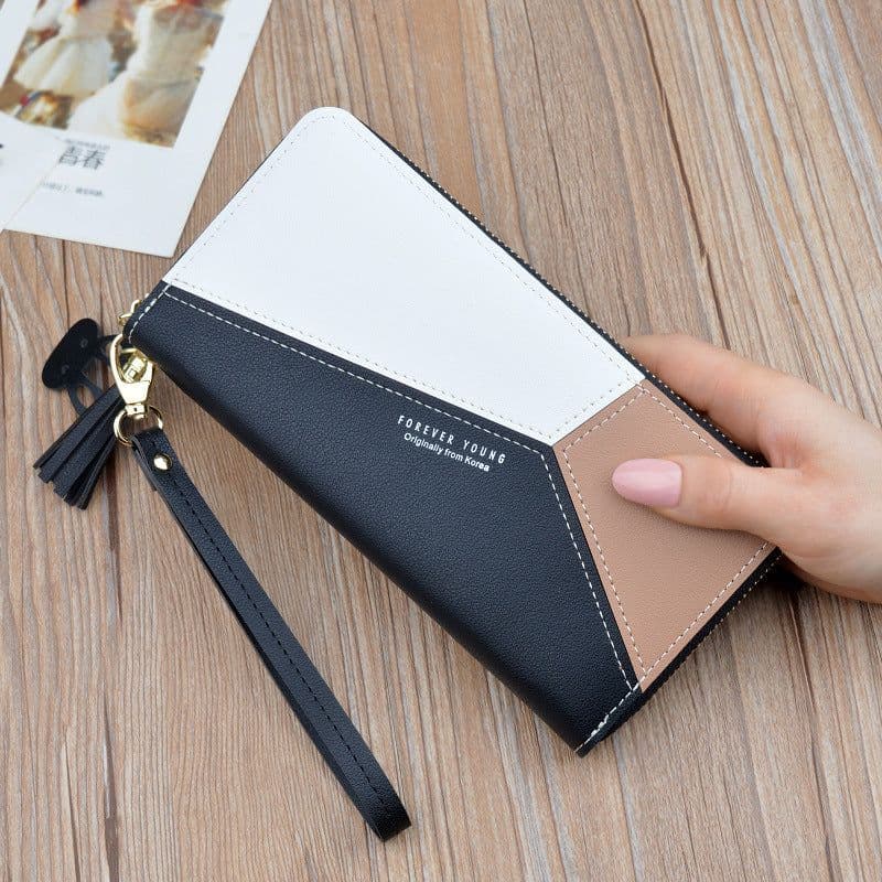 image-Ladies Long Wallet Clutch with Zipper Tassel and Phone Pocket