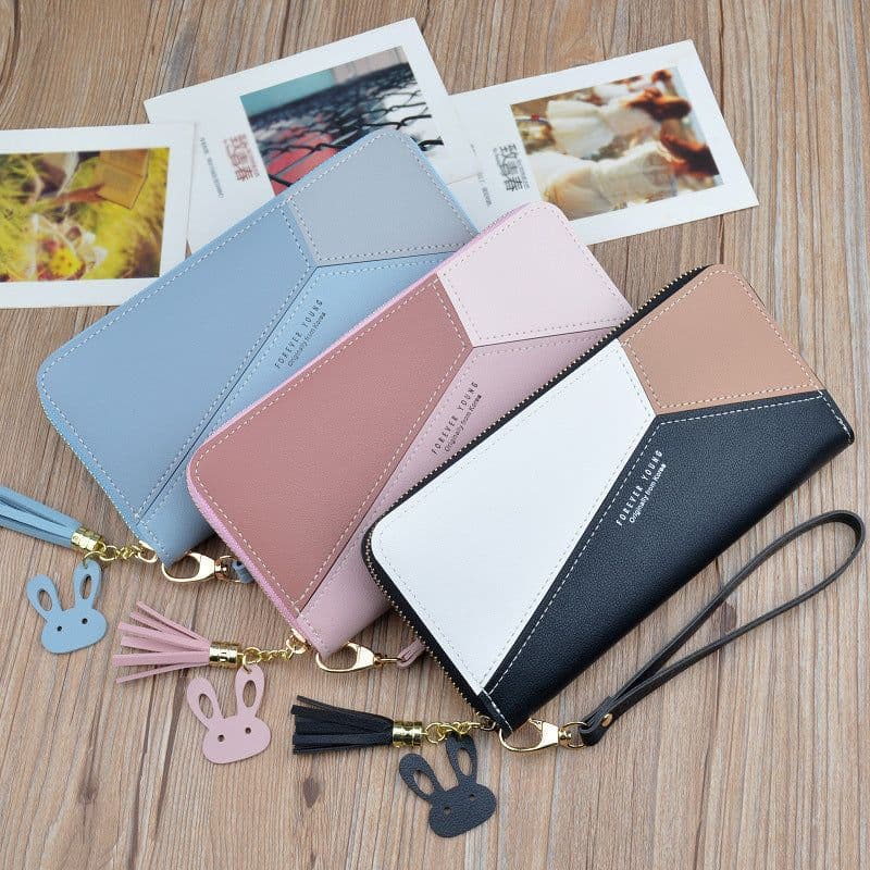 image-Ladies Long Wallet Clutch with Zipper Tassel and Phone Pocket