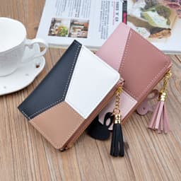image-Ladies Short Wallet with Tassel Contrast Color Stitching