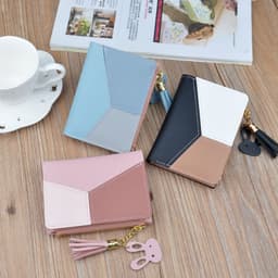 image-Ladies Short Wallet with Tassel Contrast Color Stitching