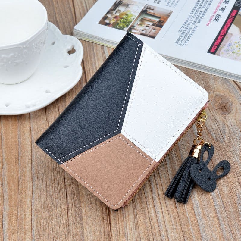 image-Ladies Short Wallet with Tassel Contrast Color Stitching
