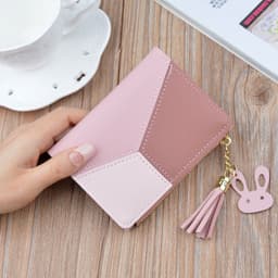 image-Ladies Short Wallet with Tassel Contrast Color Stitching