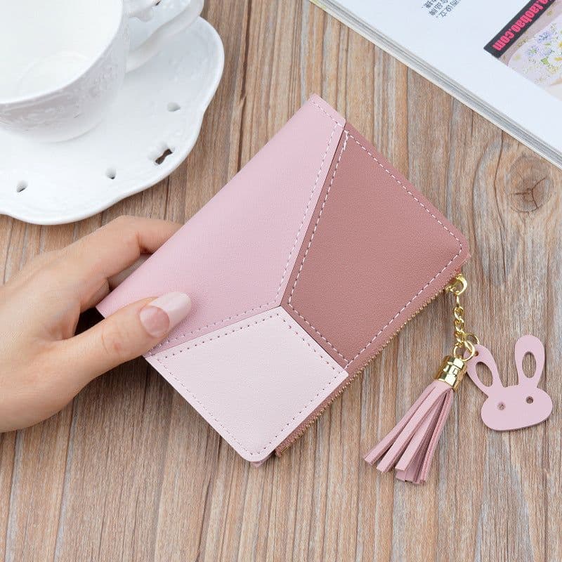 image-Ladies Short Wallet with Tassel Contrast Color Stitching