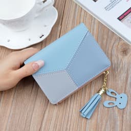 image-Ladies Short Wallet with Tassel Contrast Color Stitching