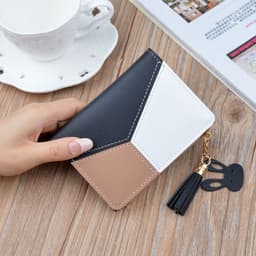 image-Ladies Short Wallet with Tassel Contrast Color Stitching