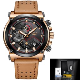image-LIGE Men's Quartz Watch Waterproof Luminous Alloy Case