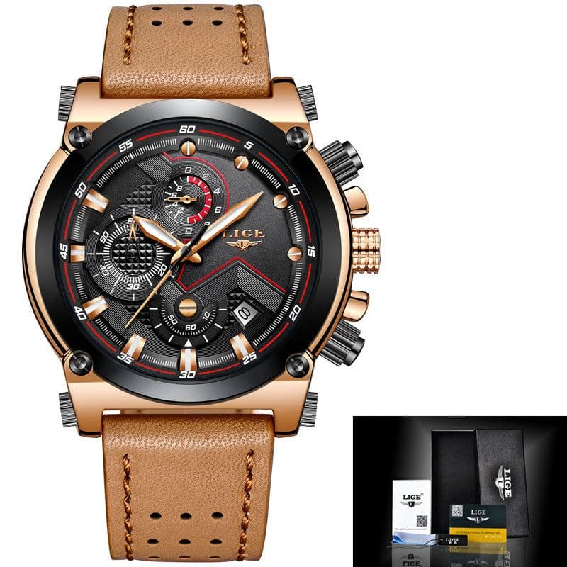 image-LIGE Men's Quartz Watch Waterproof Luminous Alloy Case