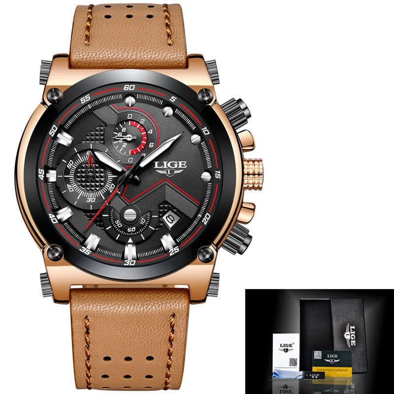 image-LIGE Men's Quartz Watch Waterproof Luminous Alloy Case