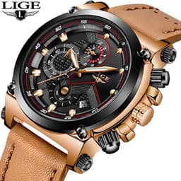 image-LIGE Men's Quartz Watch Waterproof Luminous Alloy Case