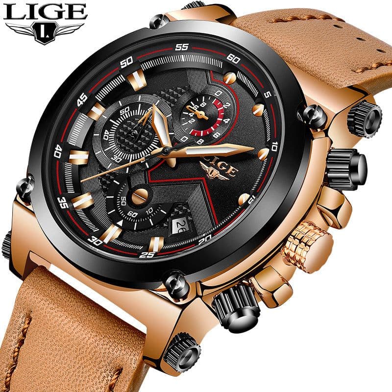 image-LIGE Men's Quartz Watch Waterproof Luminous Alloy Case