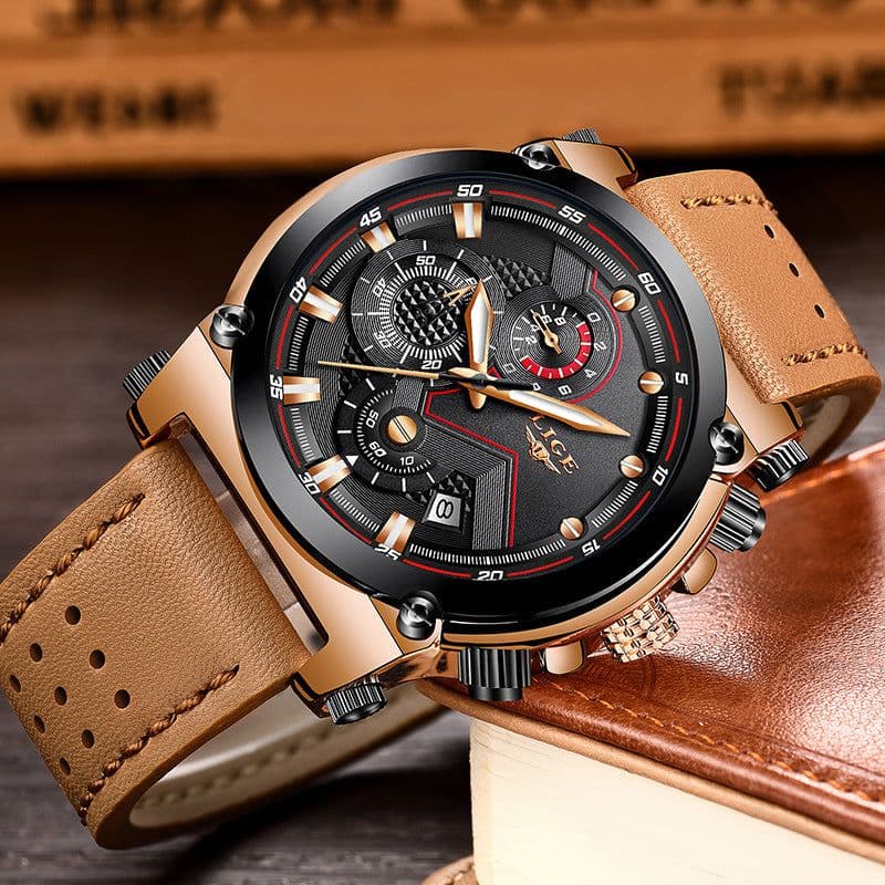 image-LIGE Men's Quartz Watch Waterproof Luminous Alloy Case