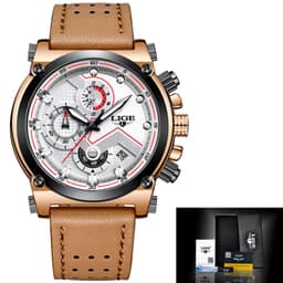 image-LIGE Men's Quartz Watch Waterproof Luminous Alloy Case