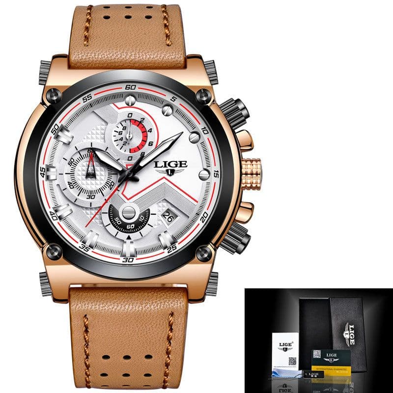 image-LIGE Men's Quartz Watch Waterproof Luminous Alloy Case