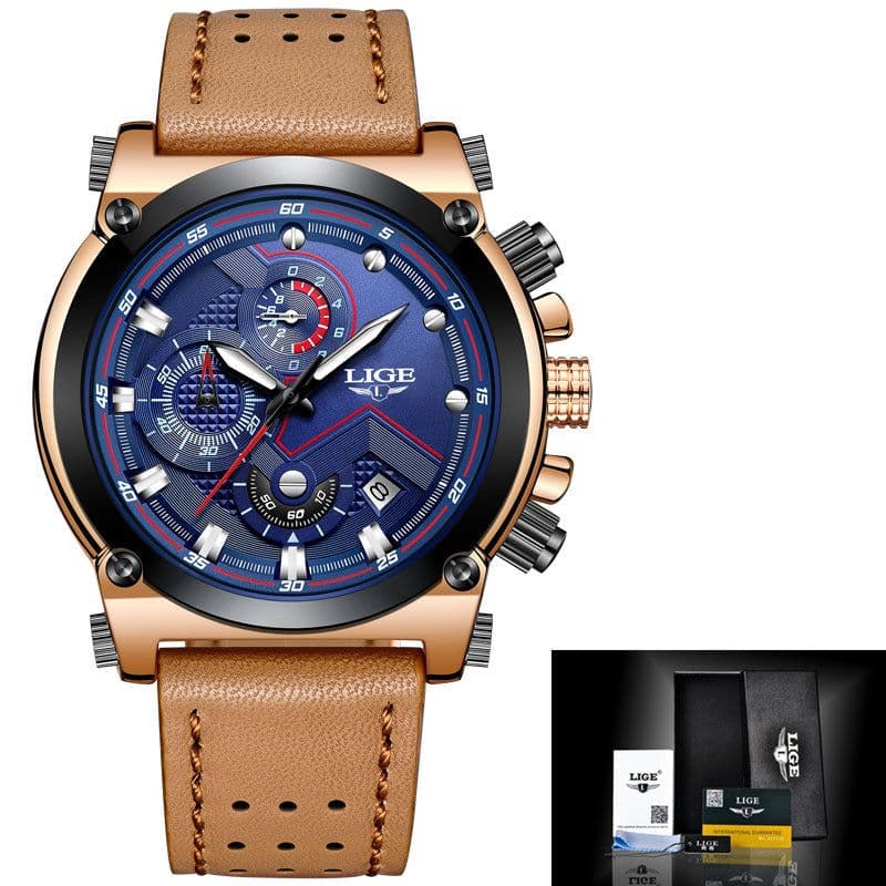 image-LIGE Men's Quartz Watch Waterproof Luminous Alloy Case