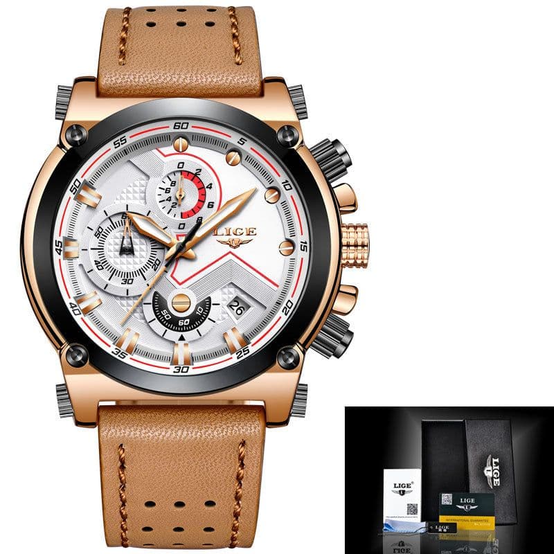image-LIGE Men's Quartz Watch Waterproof Luminous Alloy Case