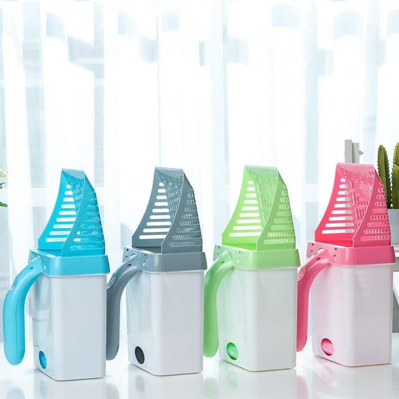 image-Pet Cat Litter Scoop with Detachable Bucket Gray Plastic Set