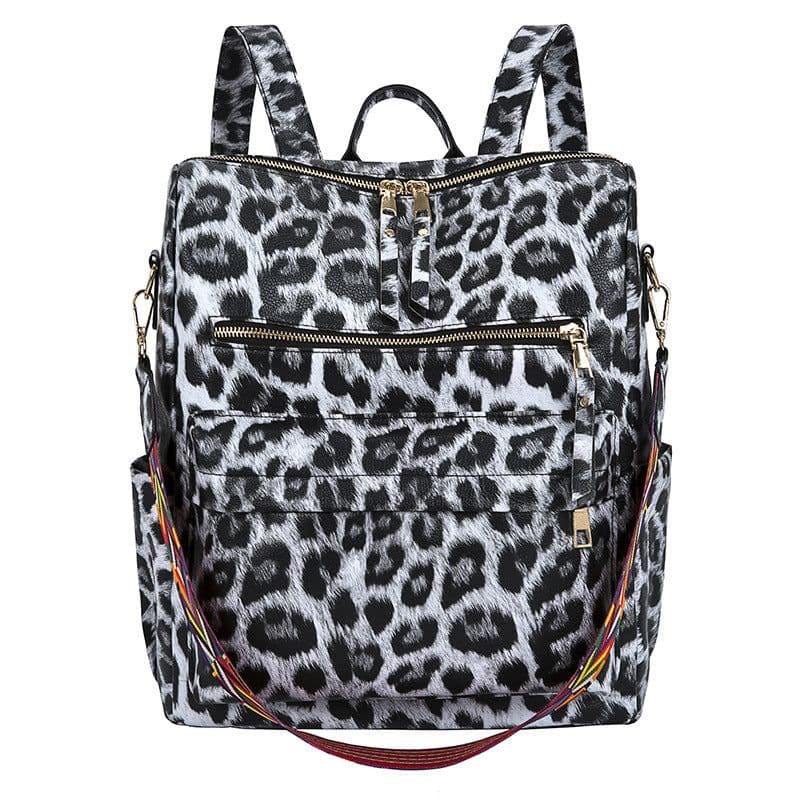 image-Women's PU Leopard Print Backpack Contrast Color School Bag