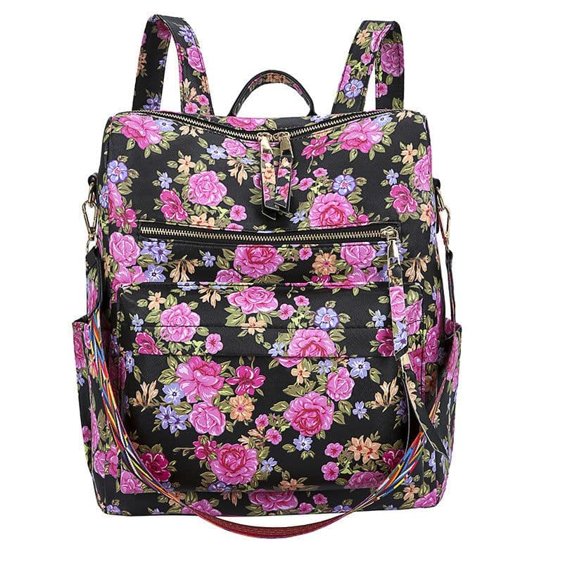 image-Women's PU Leopard Print Backpack Contrast Color School Bag