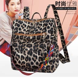 image-Women's PU Leopard Print Backpack Contrast Color School Bag