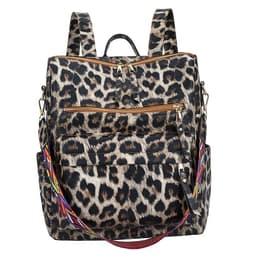 image-Women's PU Leopard Print Backpack Contrast Color School Bag