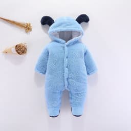 image-DIKATU Baby Romper Coral Fleece Hooded Jumpsuit Long Sleeve 12M