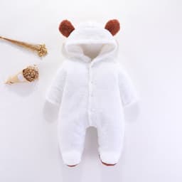 image-DIKATU Baby Romper Coral Fleece Hooded Jumpsuit Long Sleeve 12M