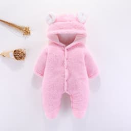 image-DIKATU Baby Romper Coral Fleece Hooded Jumpsuit Long Sleeve 12M