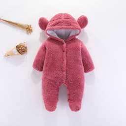 image-DIKATU Baby Romper Coral Fleece Hooded Jumpsuit Long Sleeve 12M