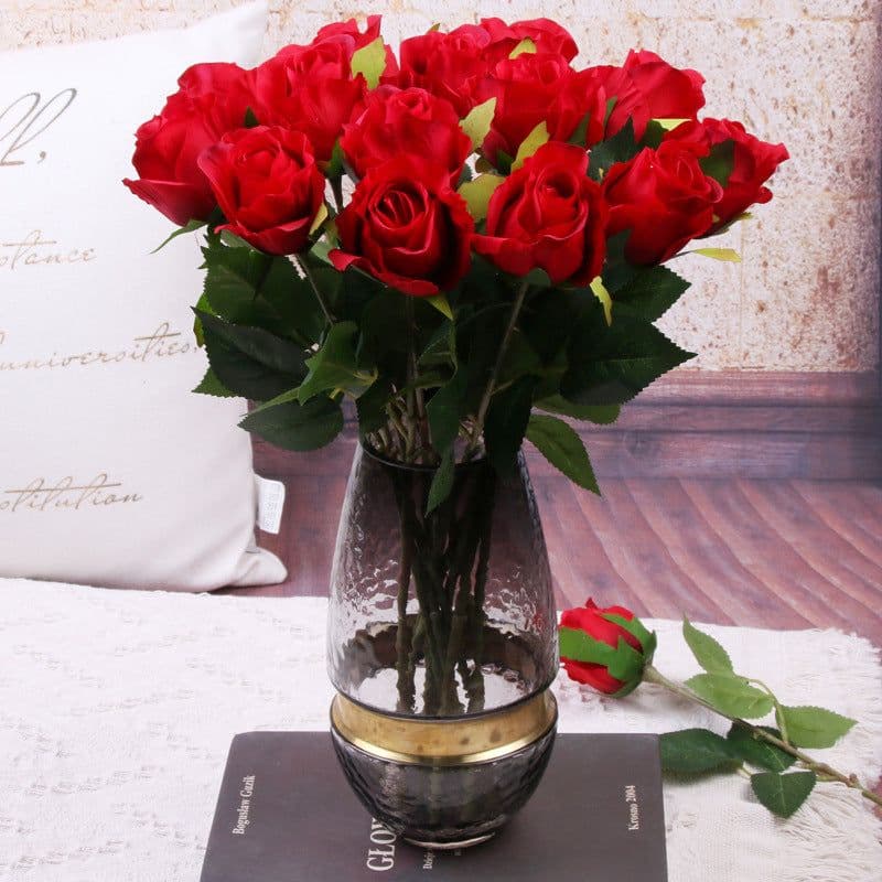 image-Artificial Silk Rose Bouquet 40cm European Style Home Decor