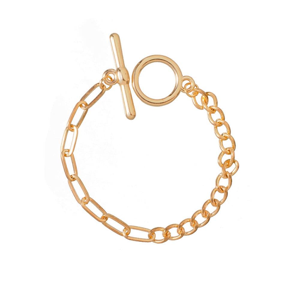 image-OT Buckle Multi-Layer Beaded Bracelet Rose Gold Geometric Alloy