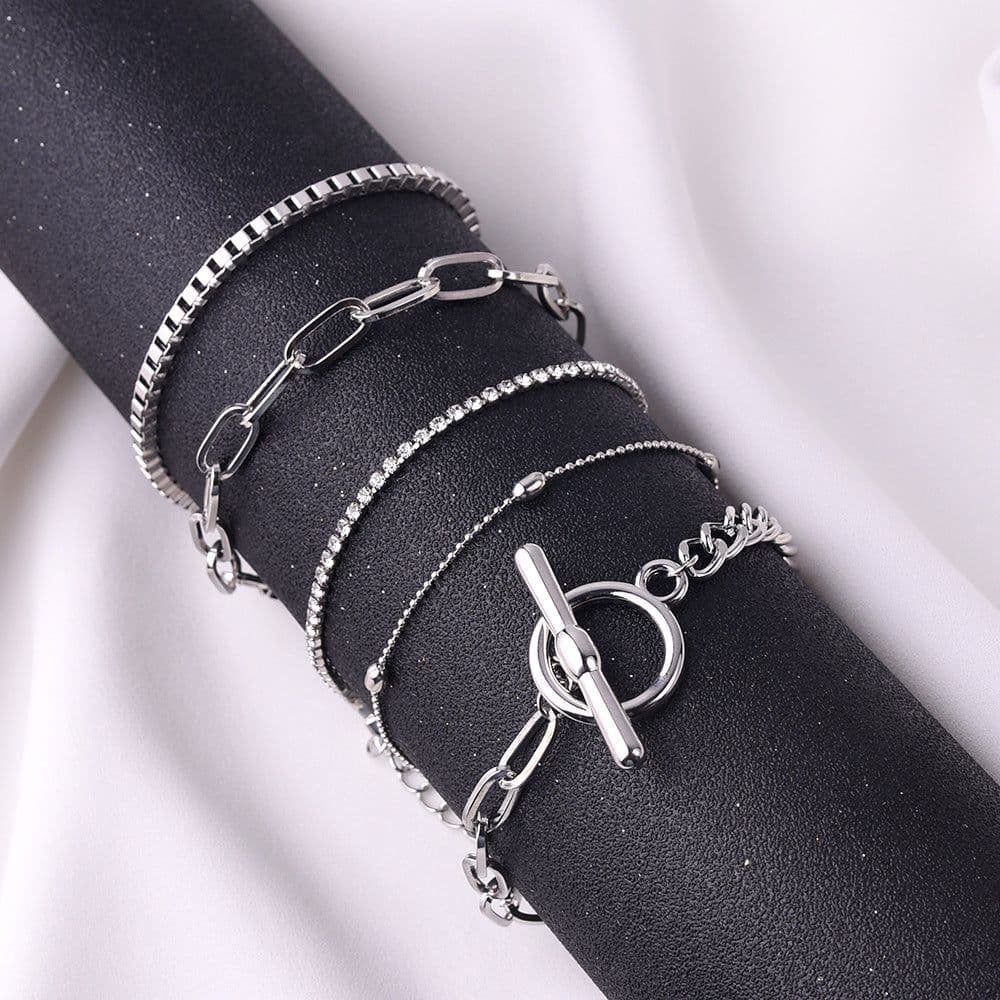 image-OT Buckle Multi-Layer Beaded Bracelet Rose Gold Geometric Alloy