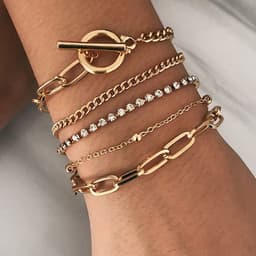 image-OT Buckle Multi-Layer Beaded Bracelet Rose Gold Geometric Alloy