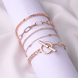 image-OT Buckle Multi-Layer Beaded Bracelet Rose Gold Geometric Alloy