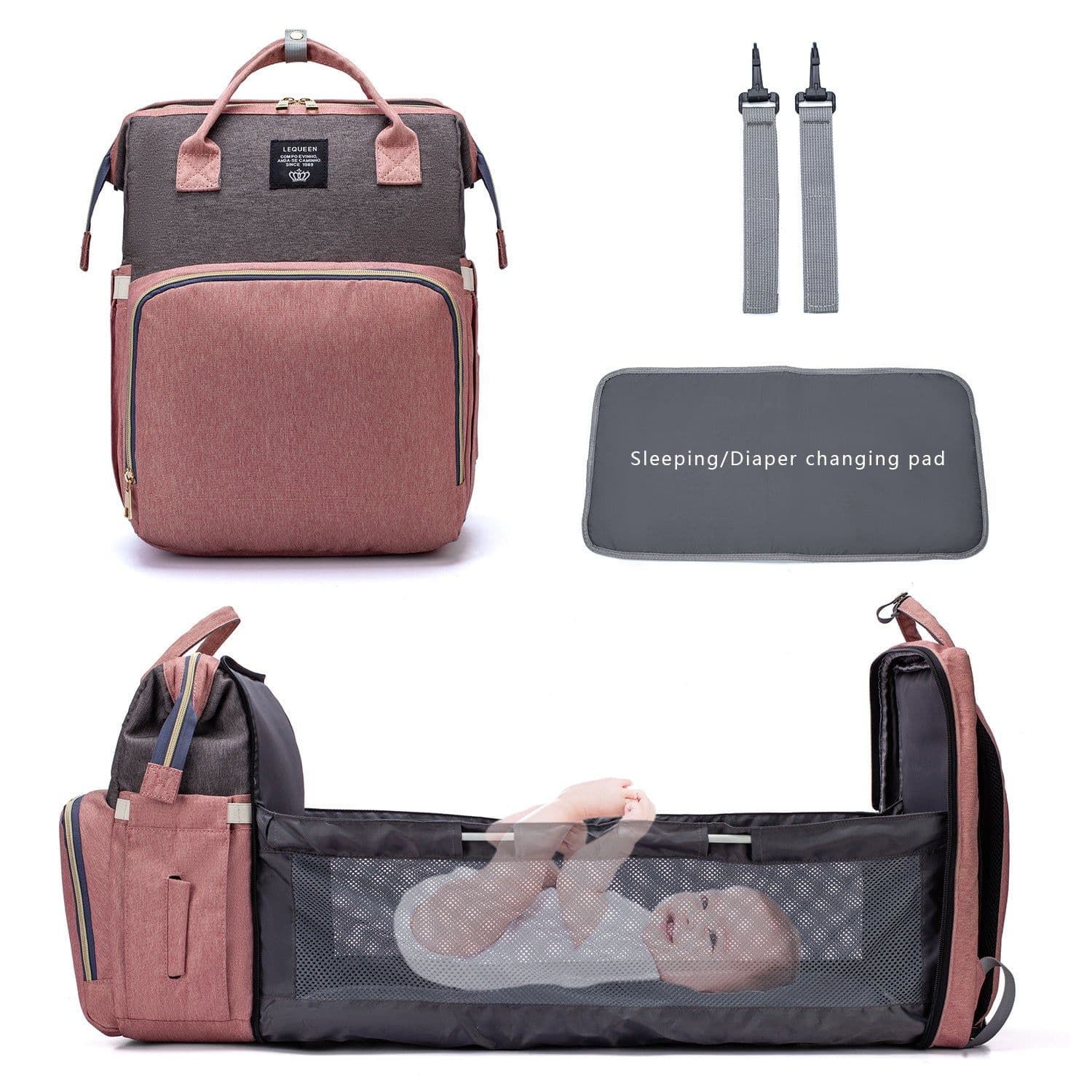 image-LEQUEEN Multifunctional Mommy Backpack Large Capacity Diaper Bag