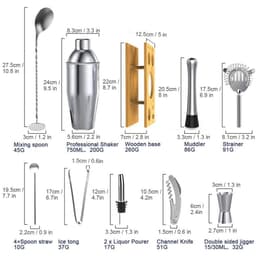 image-304 Stainless Steel Cocktail Shaker 14-Piece Bartending Set