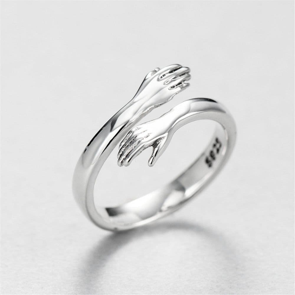 image-Adjustable Silver Hug Ring Couple Set Korean Style Jewelry